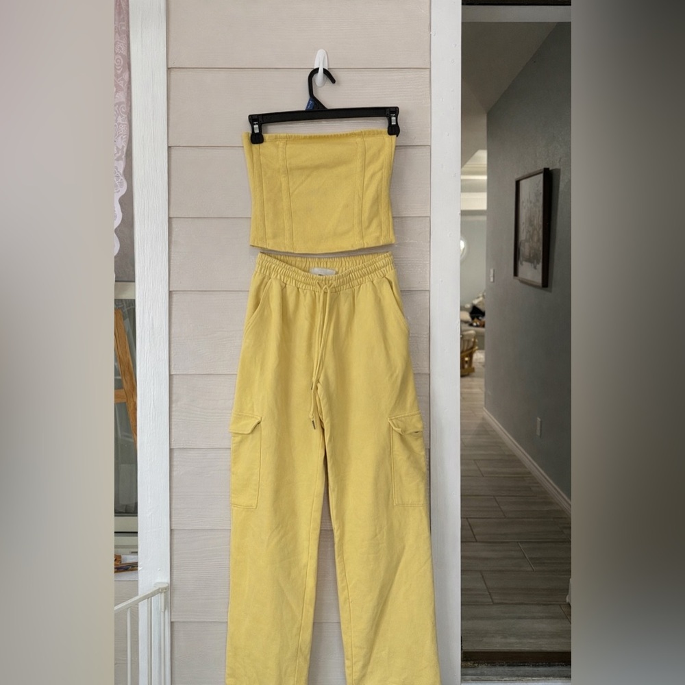 No Boundaries Yellow two piece set tube top and sweat pants XS